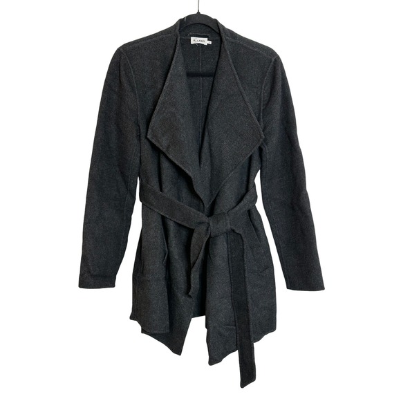 The Reset Sweaters - The Reset R LABEL Wool‎ Yak Blend Open Front Belted Jacket Size M Charcoal Gray